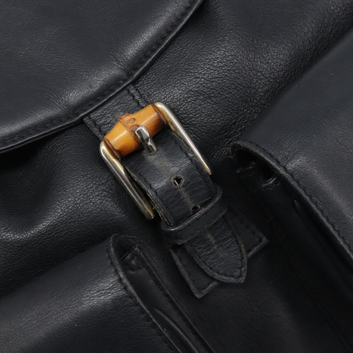 GUCCI Bamboo Backpack Leather Black Gold 003 2058 0016 Auth fm5437