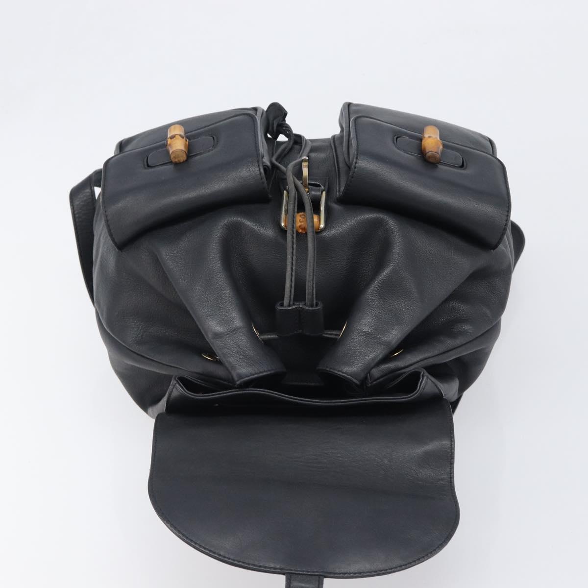 GUCCI Bamboo Backpack Leather Black Gold 003 2058 0016 Auth fm5437