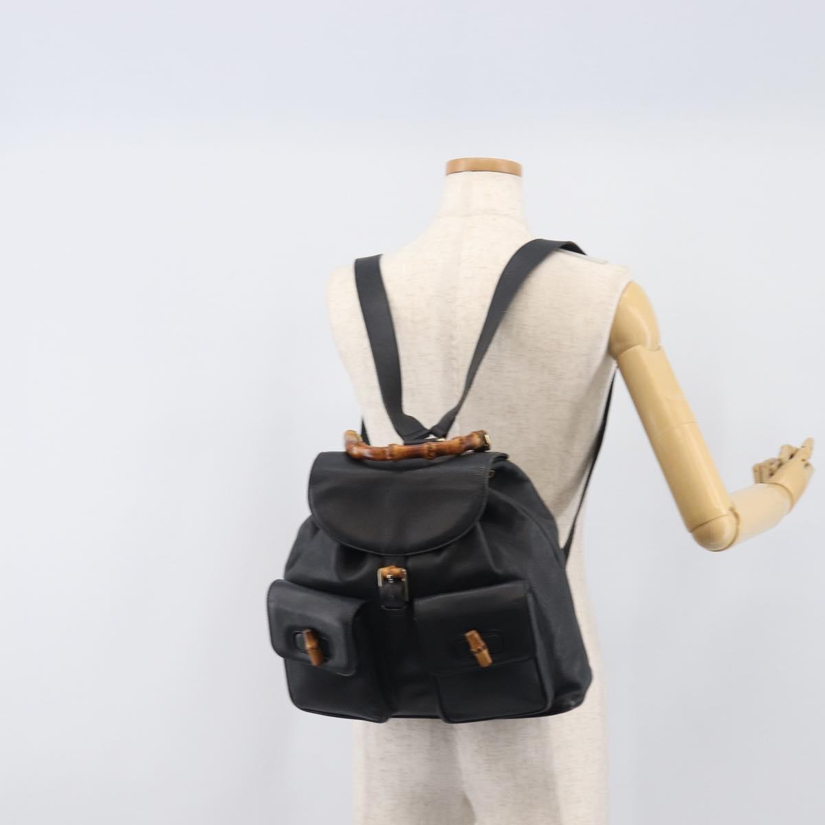GUCCI Bamboo Backpack Leather Black Gold 003 2058 0016 Auth fm5437