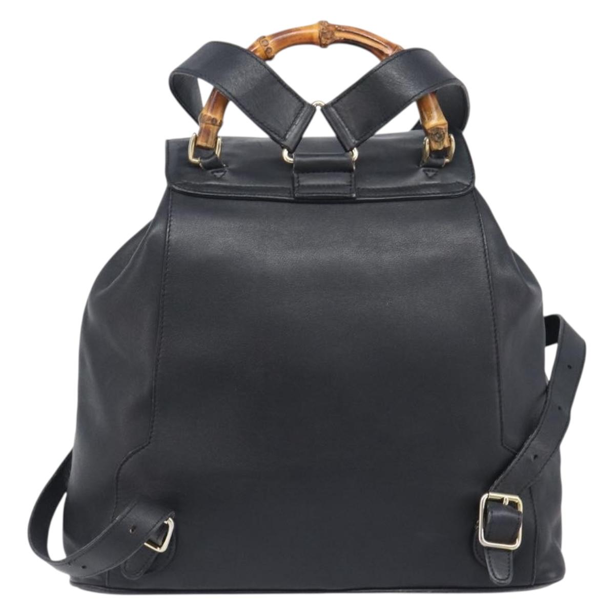 GUCCI Bamboo Backpack Leather Black Gold 003 2058 0016 Auth fm5437