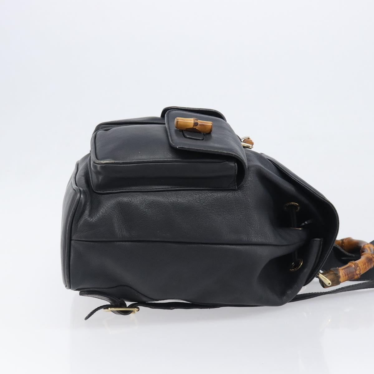 GUCCI Bamboo Backpack Leather Black Gold 003 2058 0016 Auth fm5437