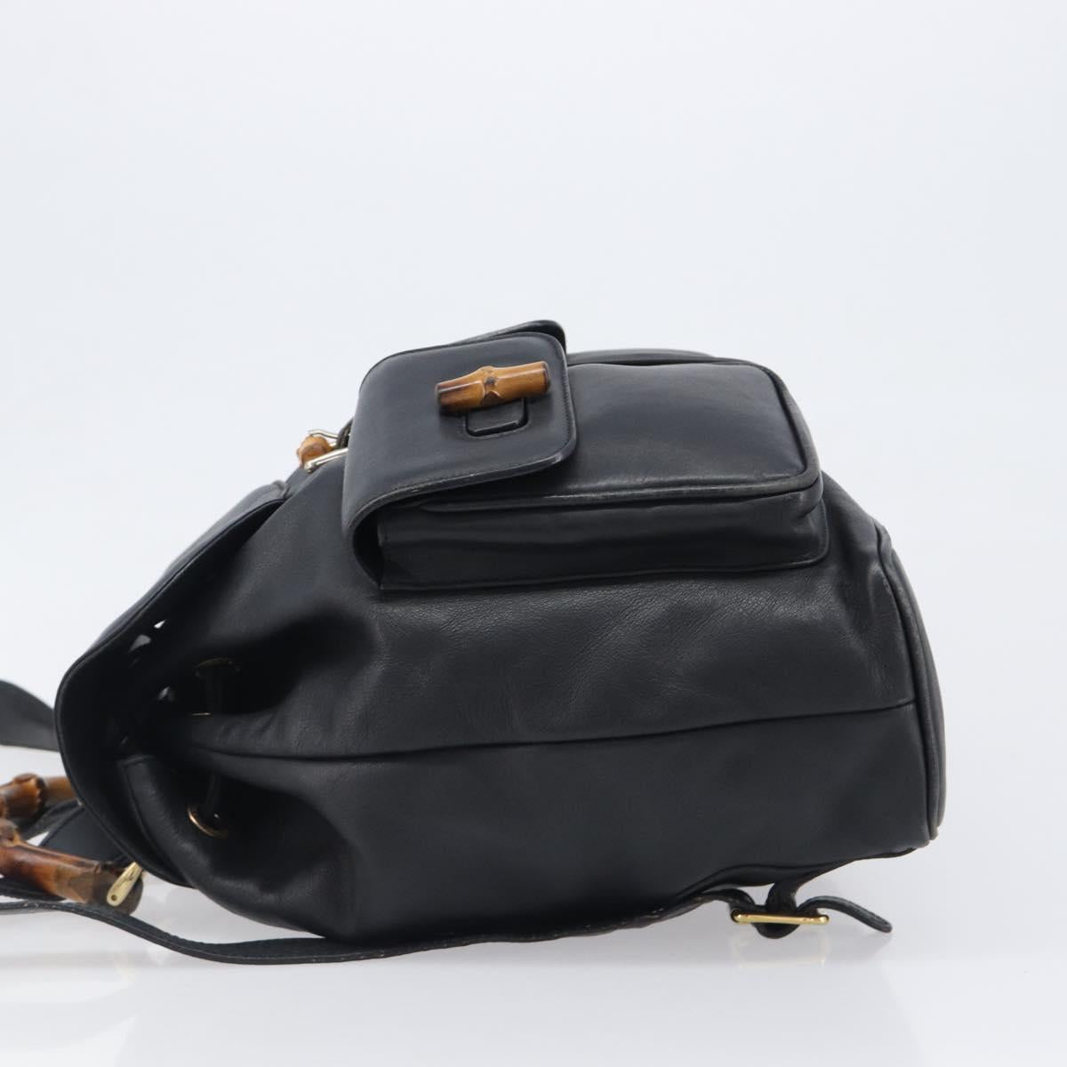 GUCCI Bamboo Backpack Leather Black Gold 003 2058 0016 Auth fm5437