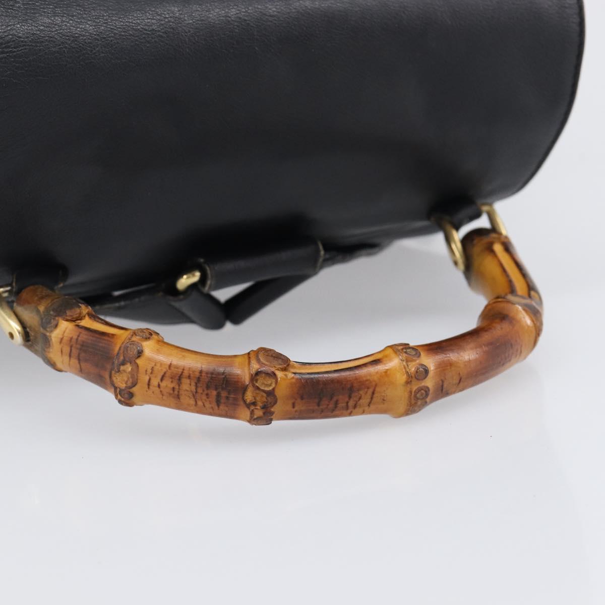 GUCCI Bamboo Backpack Leather Black Gold 003 2058 0016 Auth fm5437