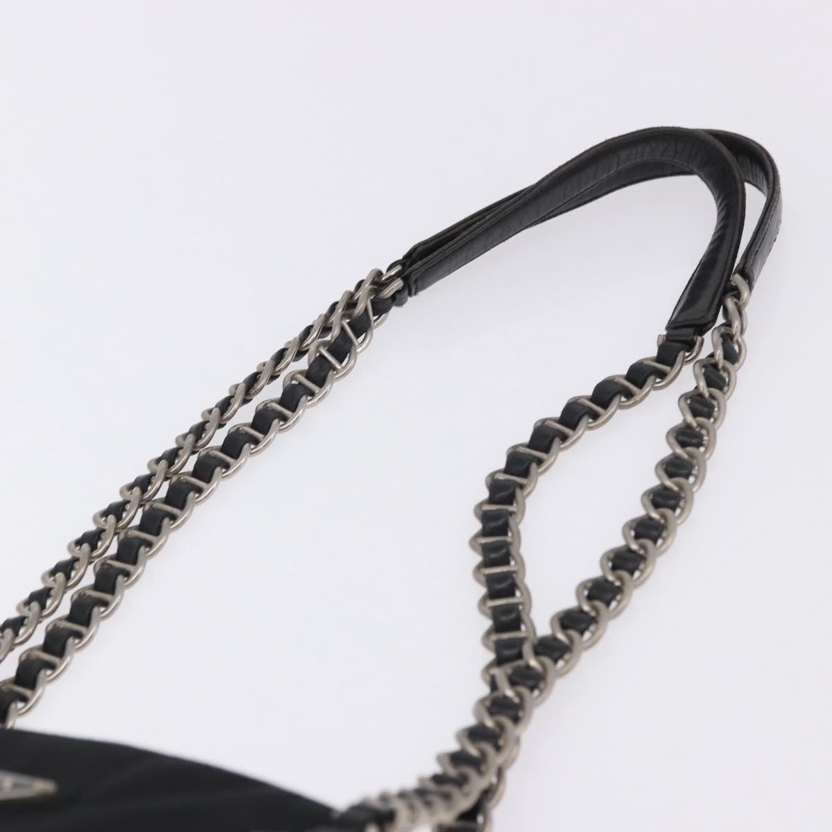PRADA Chain Shoulder Bag Nylon Black Silver Auth fm5438