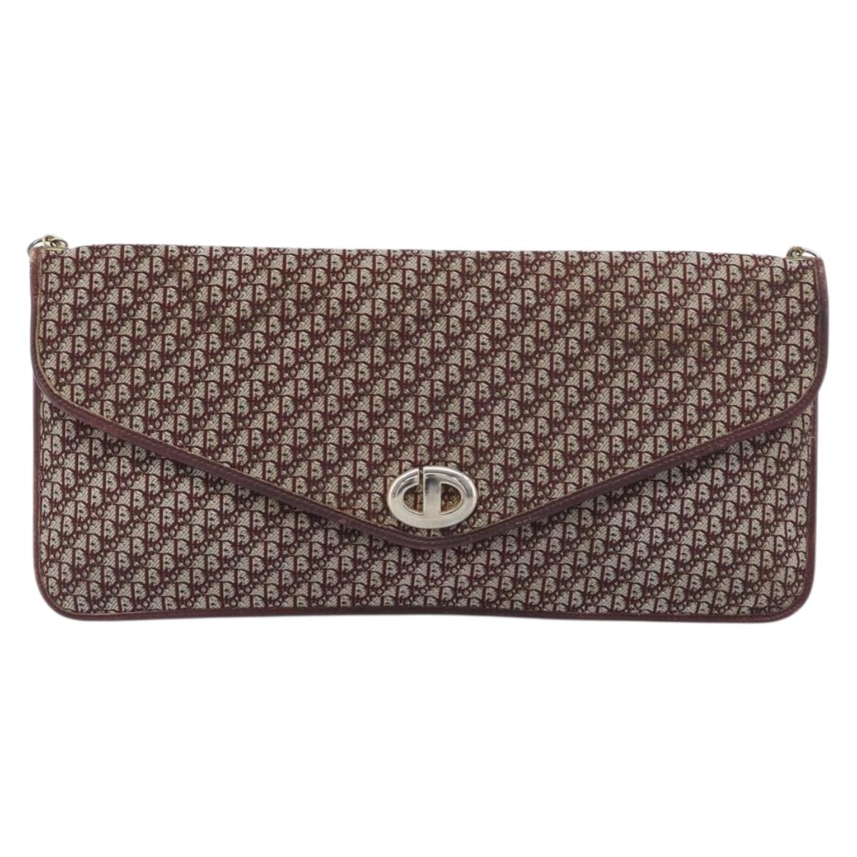 Christian Dior Trotter Canvas Chain Shoulder Bag Red Gold Auth fm5440