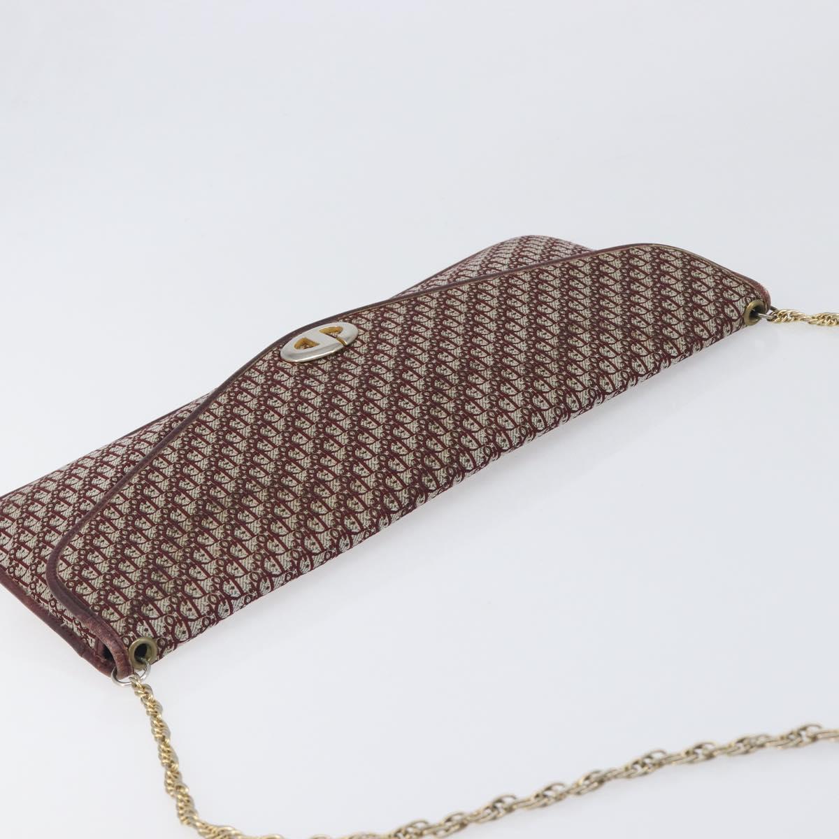 Christian Dior Trotter Canvas Chain Shoulder Bag Red Gold Auth fm5440