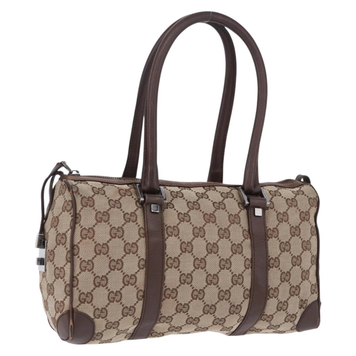 GUCCI GG Canvas Hand Bag Beige Silver 30458 Auth fm5441