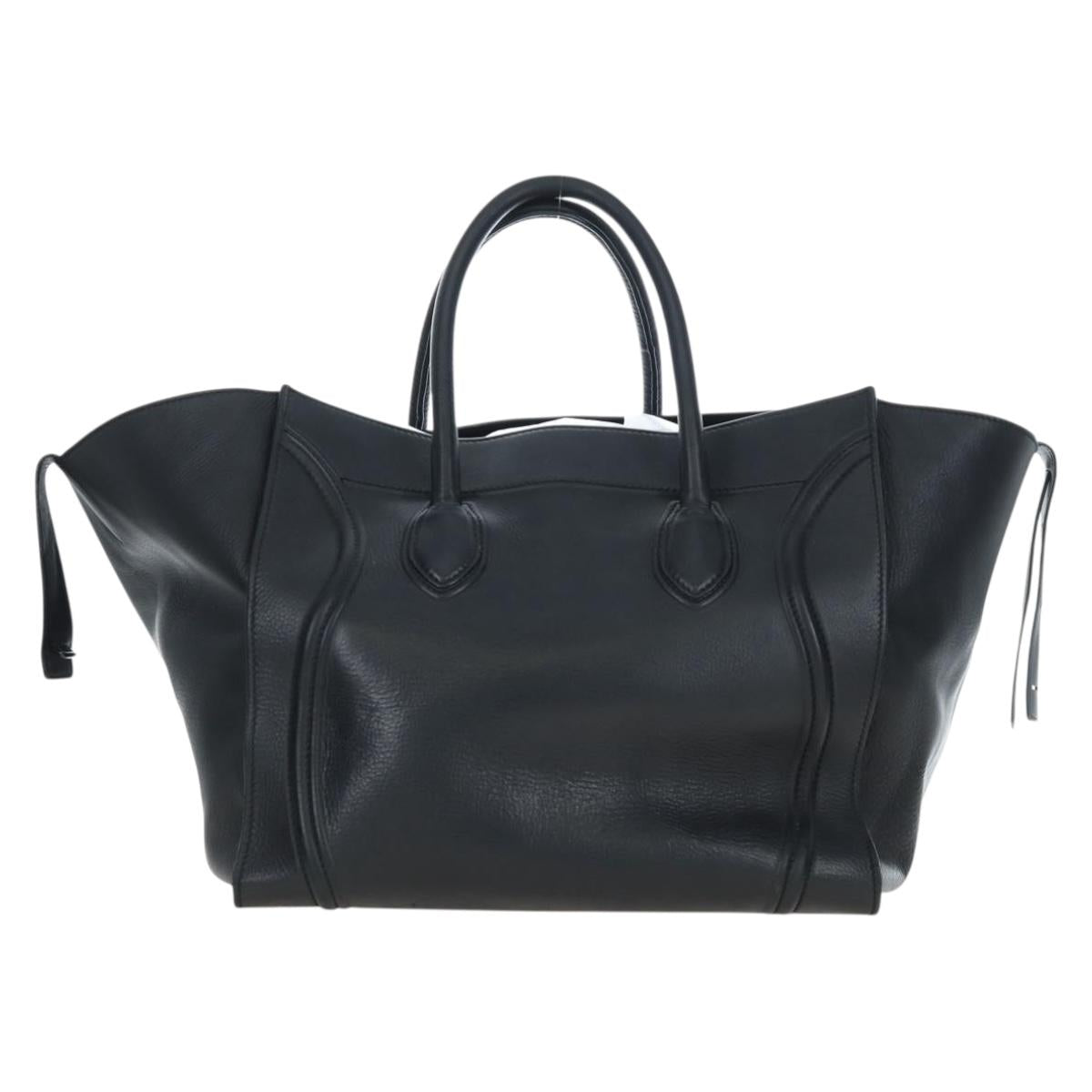 CELINE Luggage Phantom Hand Bag Leather Black Gold Auth fm5451M