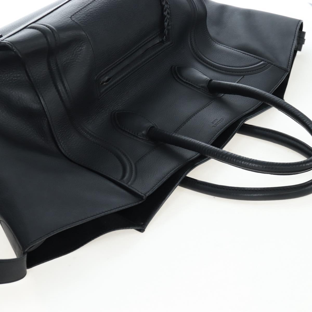 CELINE Luggage Phantom Hand Bag Leather Black Gold Auth fm5451M