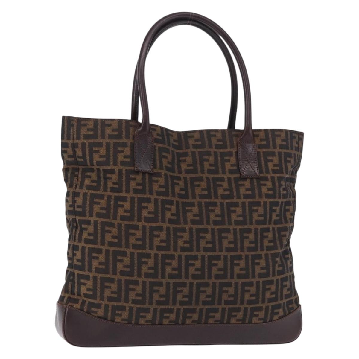 FENDI Zucca Canvas Tote Bag Brown Black Auth fm5454A
