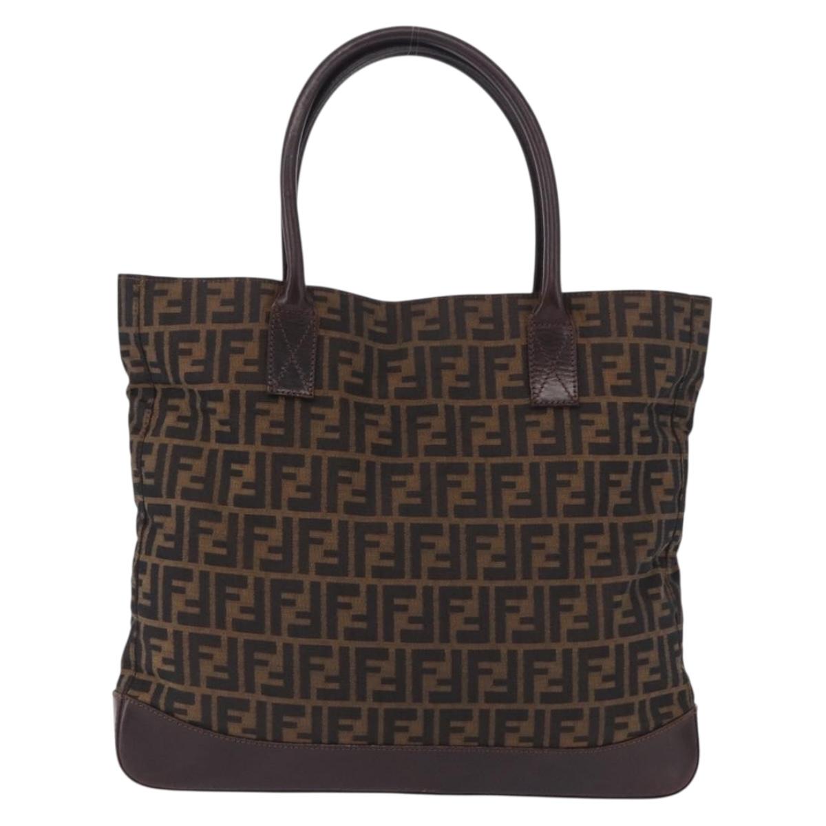 FENDI Zucca Canvas Tote Bag Brown Black Auth fm5454A
