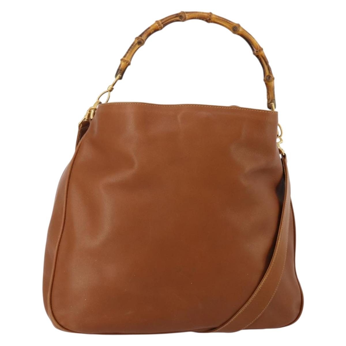 GUCCI Bamboo Shoulder Bag Leather 2way Brown Gold 001 1577 2615 Auth fm5455
