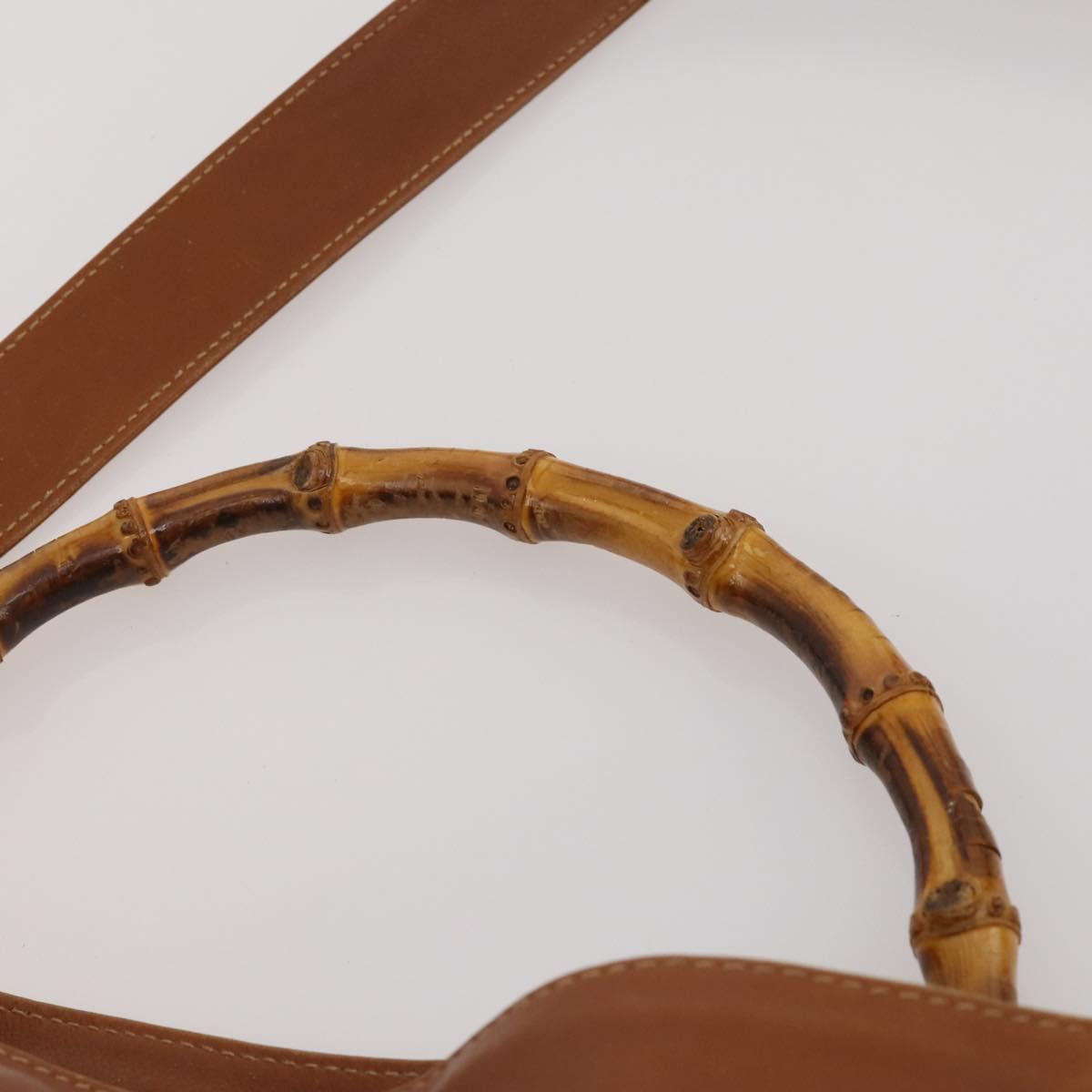 GUCCI Bamboo Shoulder Bag Leather 2way Brown Gold 001 1577 2615 Auth fm5455