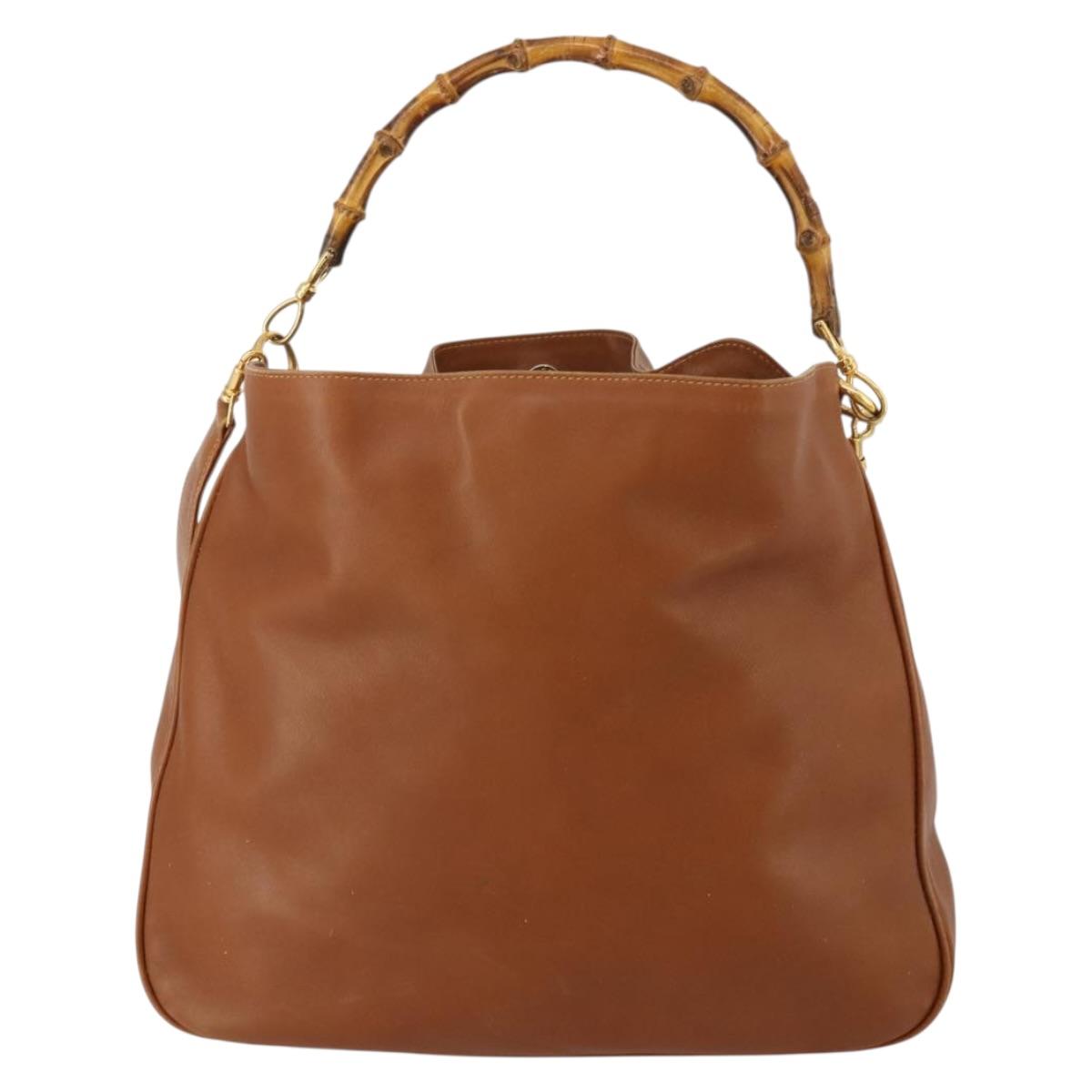 GUCCI Bamboo Shoulder Bag Leather 2way Brown Gold 001 1577 2615 Auth fm5455