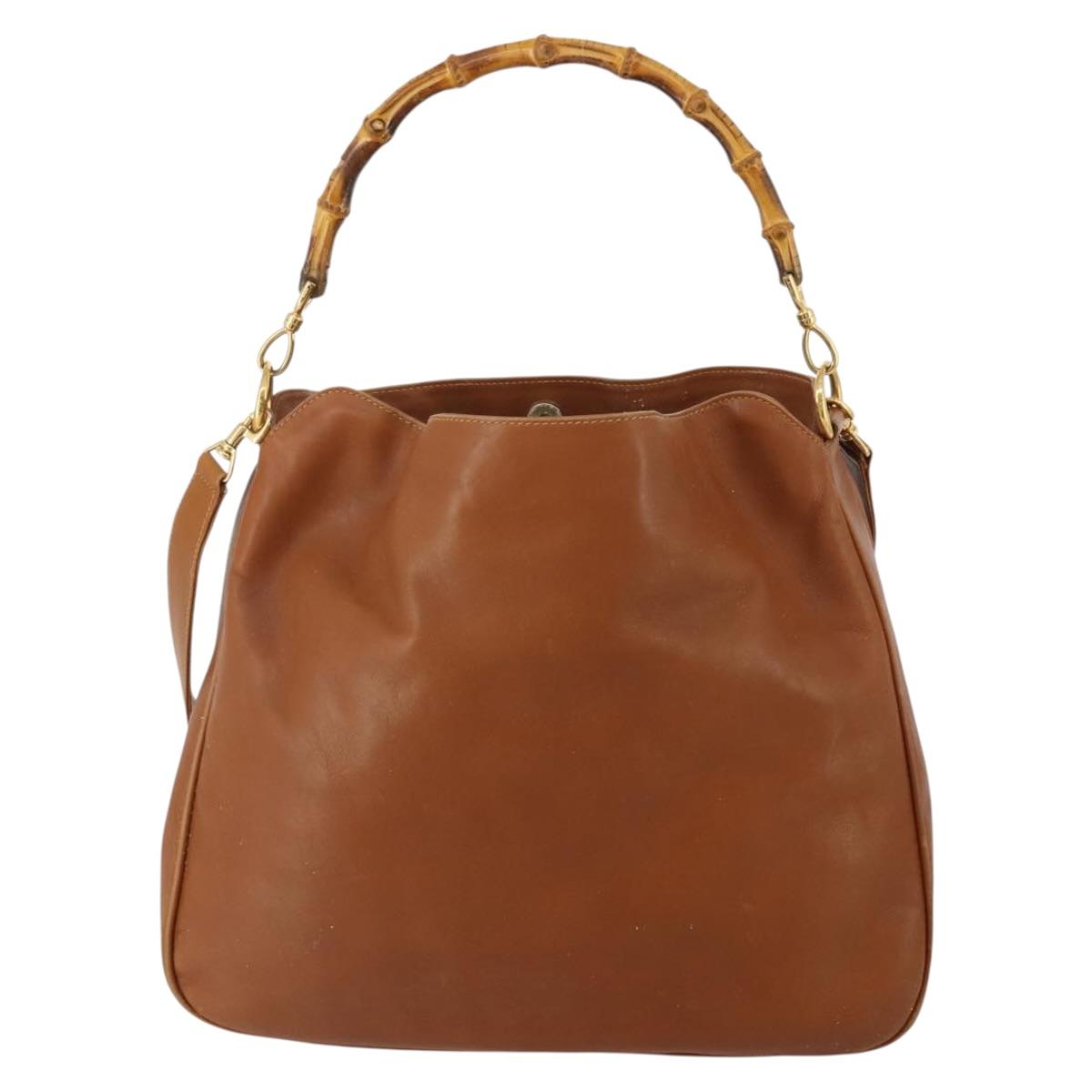 GUCCI Bamboo Shoulder Bag Leather 2way Brown Gold 001 1577 2615 Auth fm5455