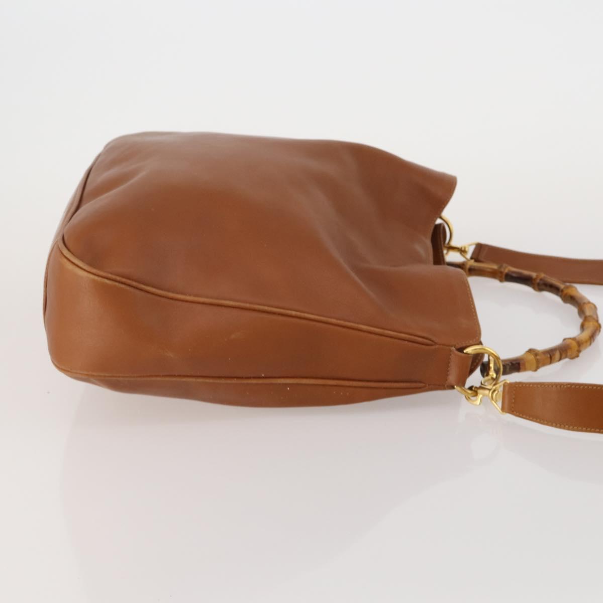 GUCCI Bamboo Shoulder Bag Leather 2way Brown Gold 001 1577 2615 Auth fm5455