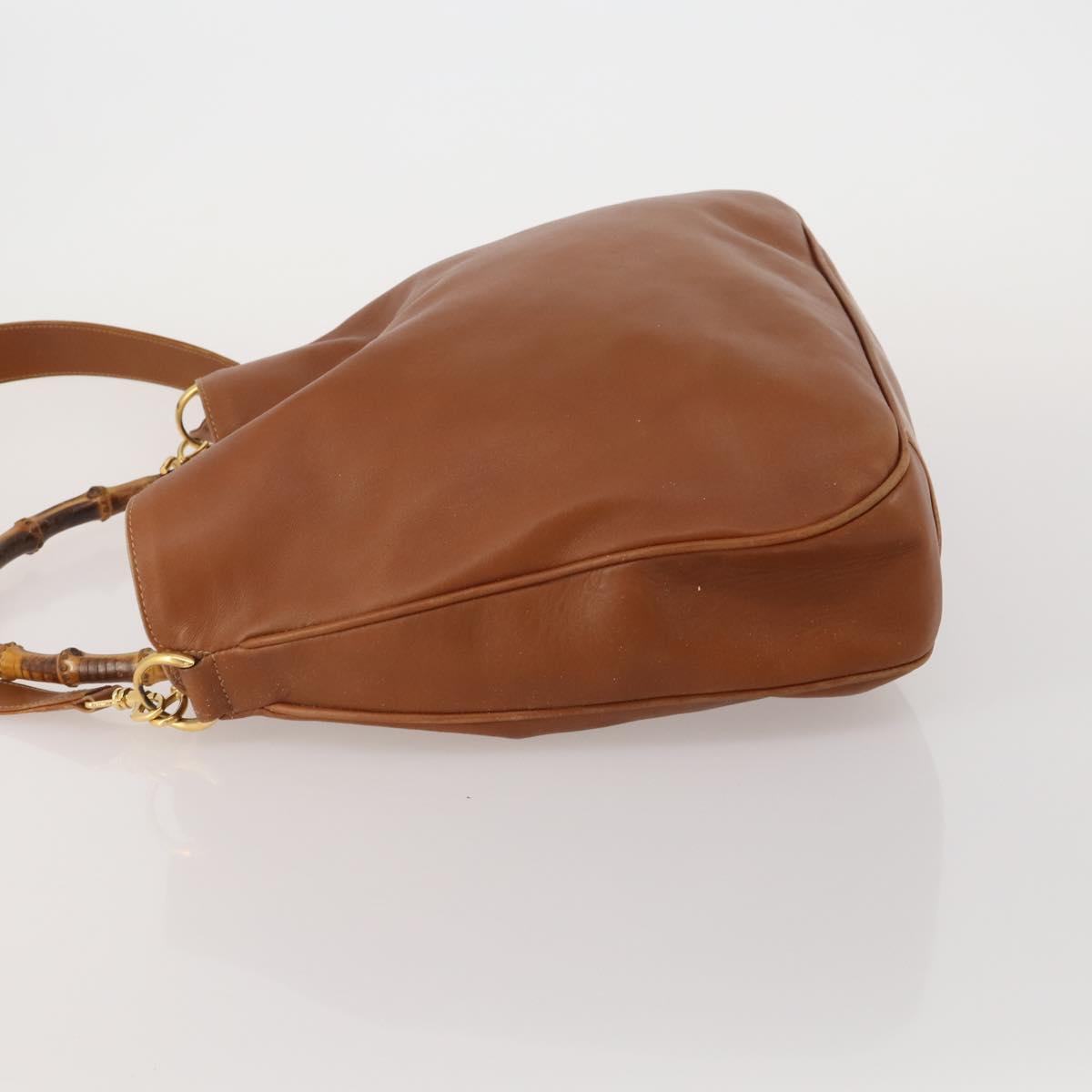 GUCCI Bamboo Shoulder Bag Leather 2way Brown Gold 001 1577 2615 Auth fm5455