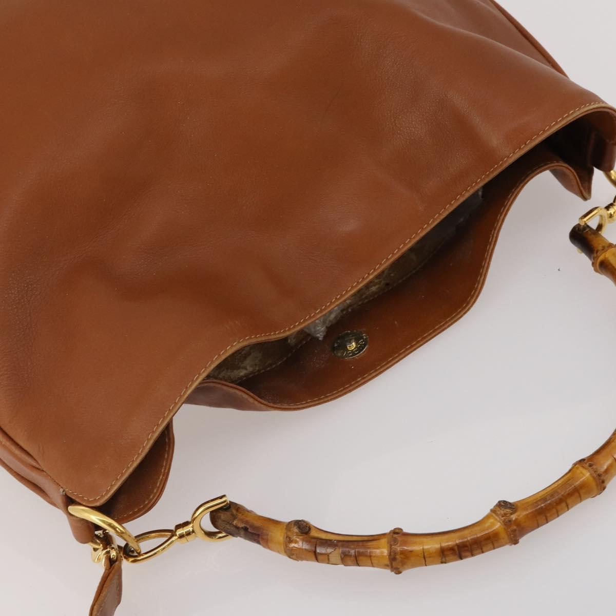 GUCCI Bamboo Shoulder Bag Leather 2way Brown Gold 001 1577 2615 Auth fm5455