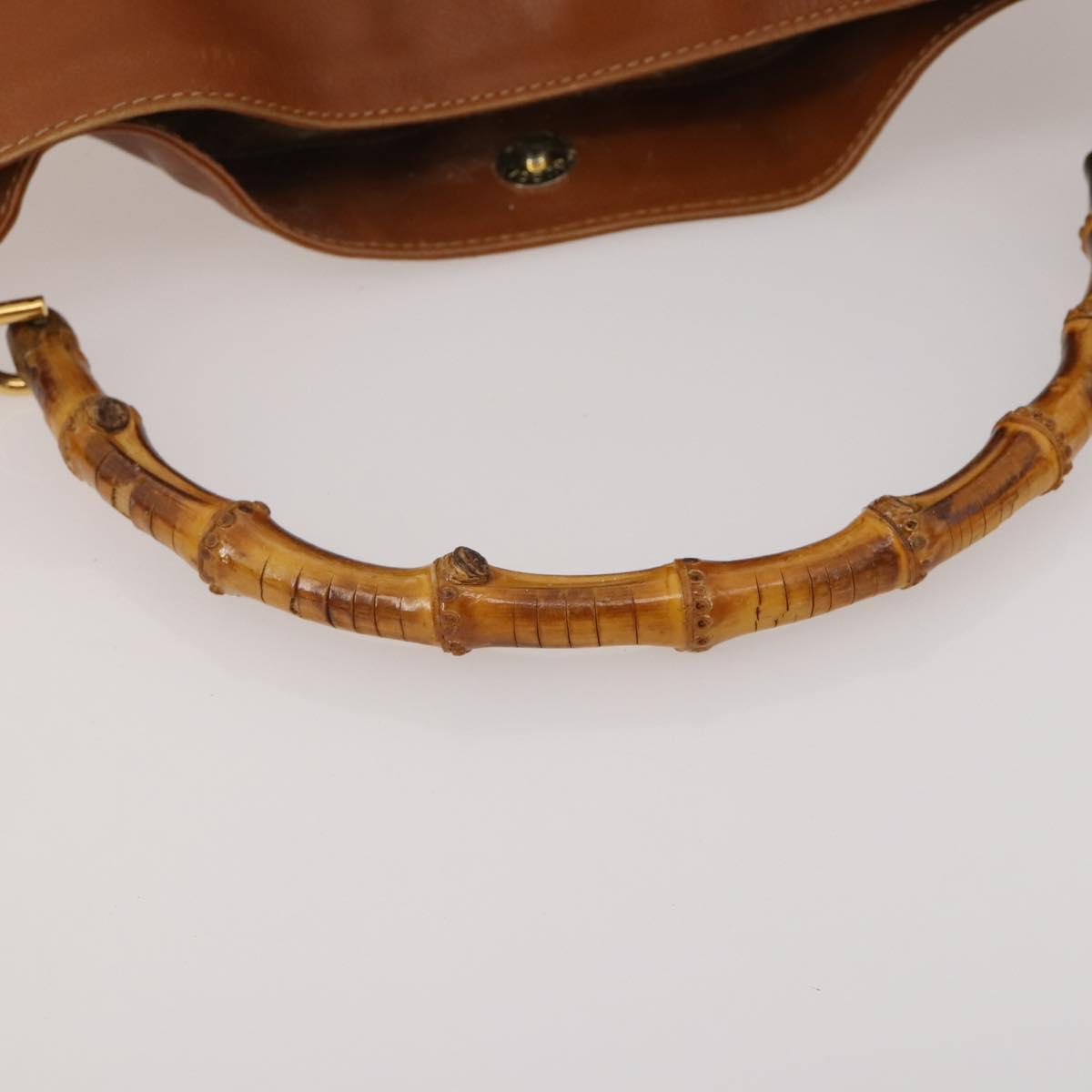 GUCCI Bamboo Shoulder Bag Leather 2way Brown Gold 001 1577 2615 Auth fm5455