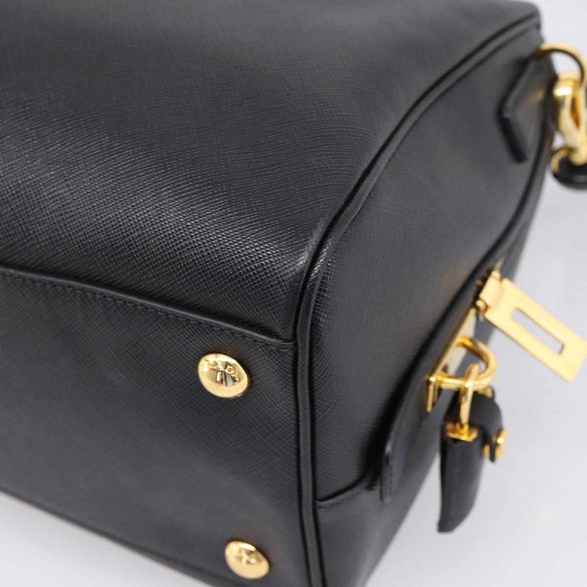 PRADA Mini Boston Bag Saffiano leather 2way Black Gold Auth fm5456V