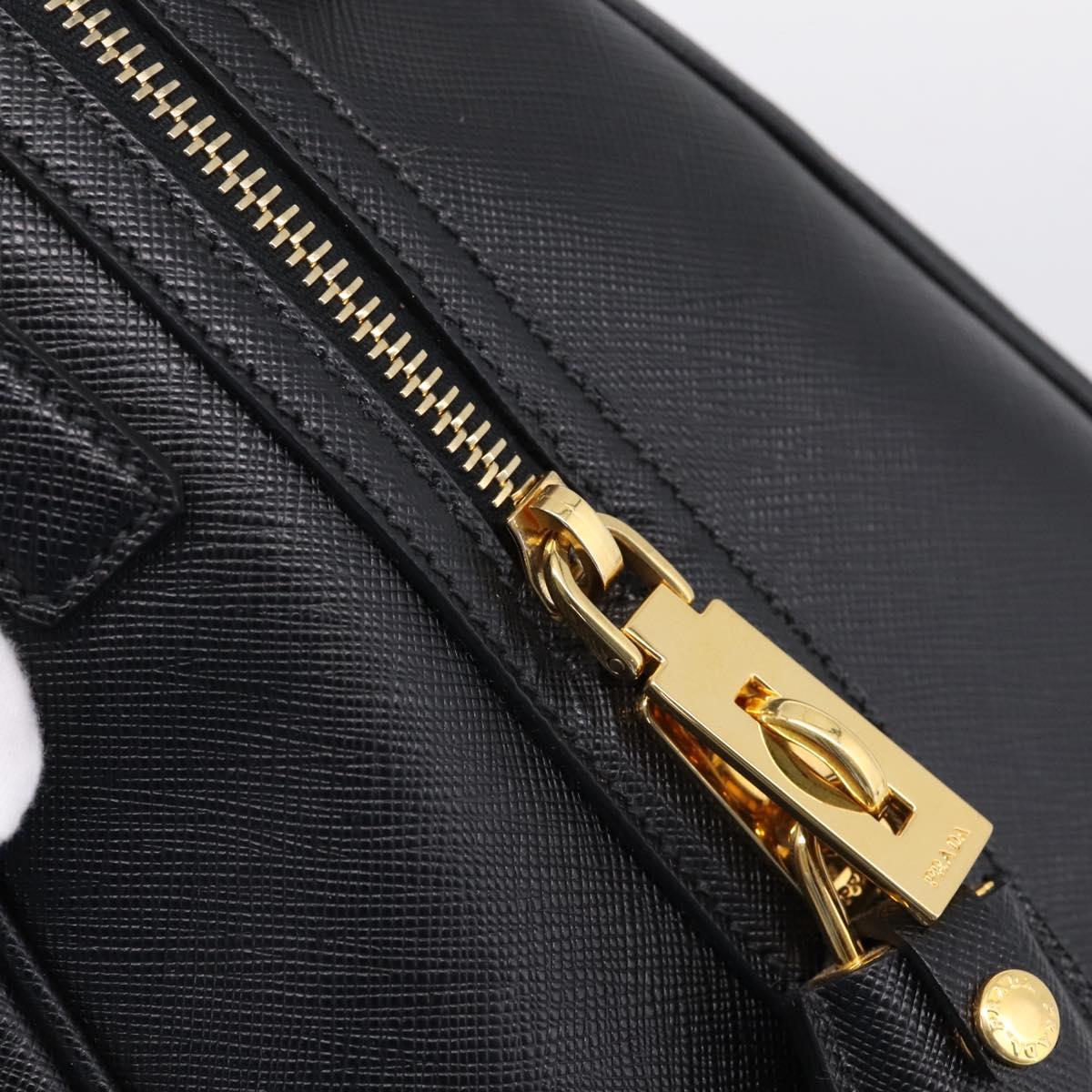 PRADA Mini Boston Bag Saffiano leather 2way Black Gold Auth fm5456V