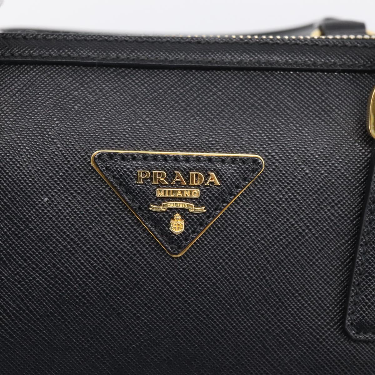 PRADA Mini Boston Bag Saffiano leather 2way Black Gold Auth fm5456V