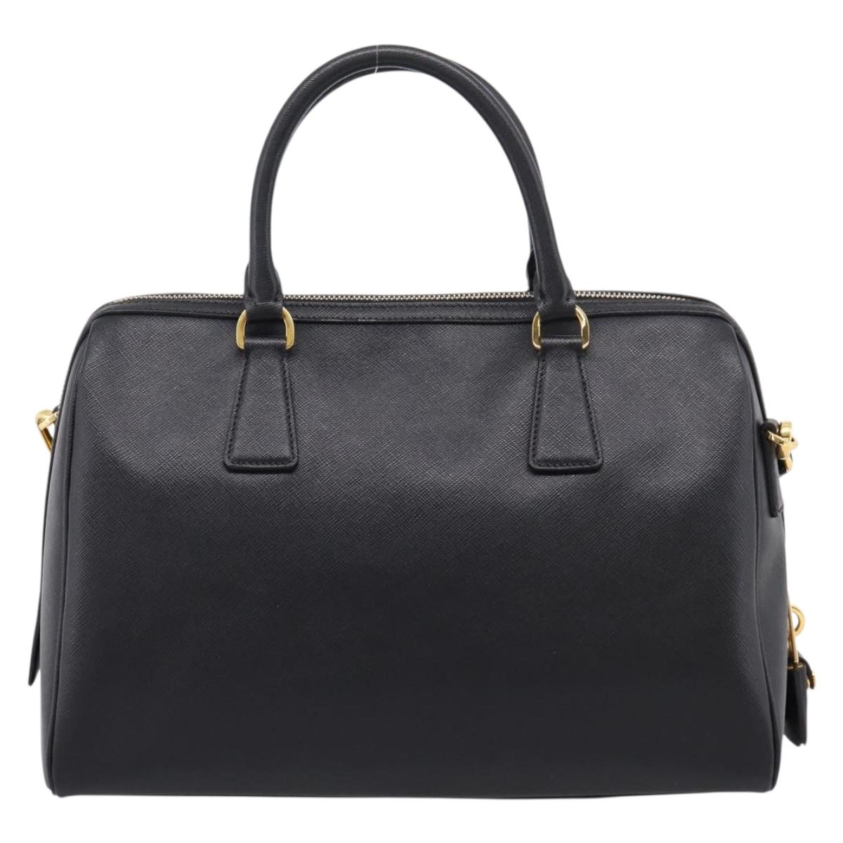 PRADA Mini Boston Bag Saffiano leather 2way Black Gold Auth fm5456V