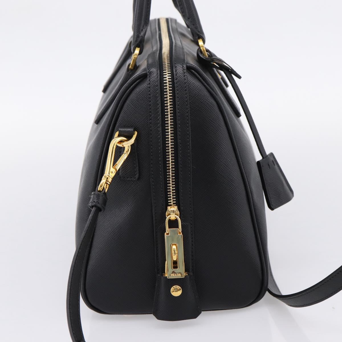 PRADA Mini Boston Bag Saffiano leather 2way Black Gold Auth fm5456V