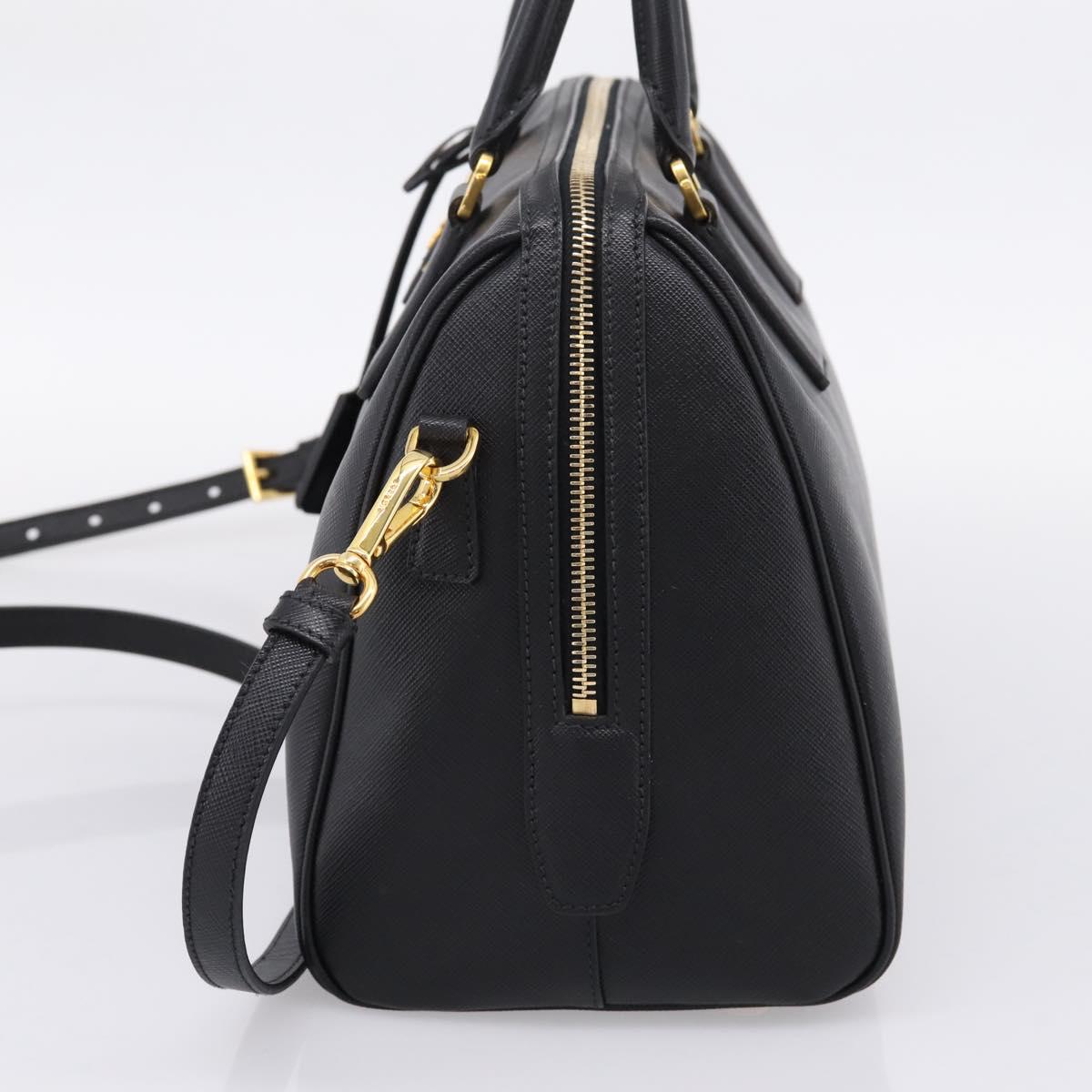 PRADA Mini Boston Bag Saffiano leather 2way Black Gold Auth fm5456V