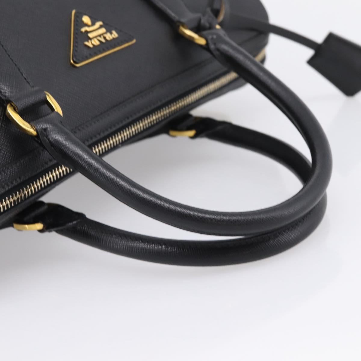 PRADA Mini Boston Bag Saffiano leather 2way Black Gold Auth fm5456V