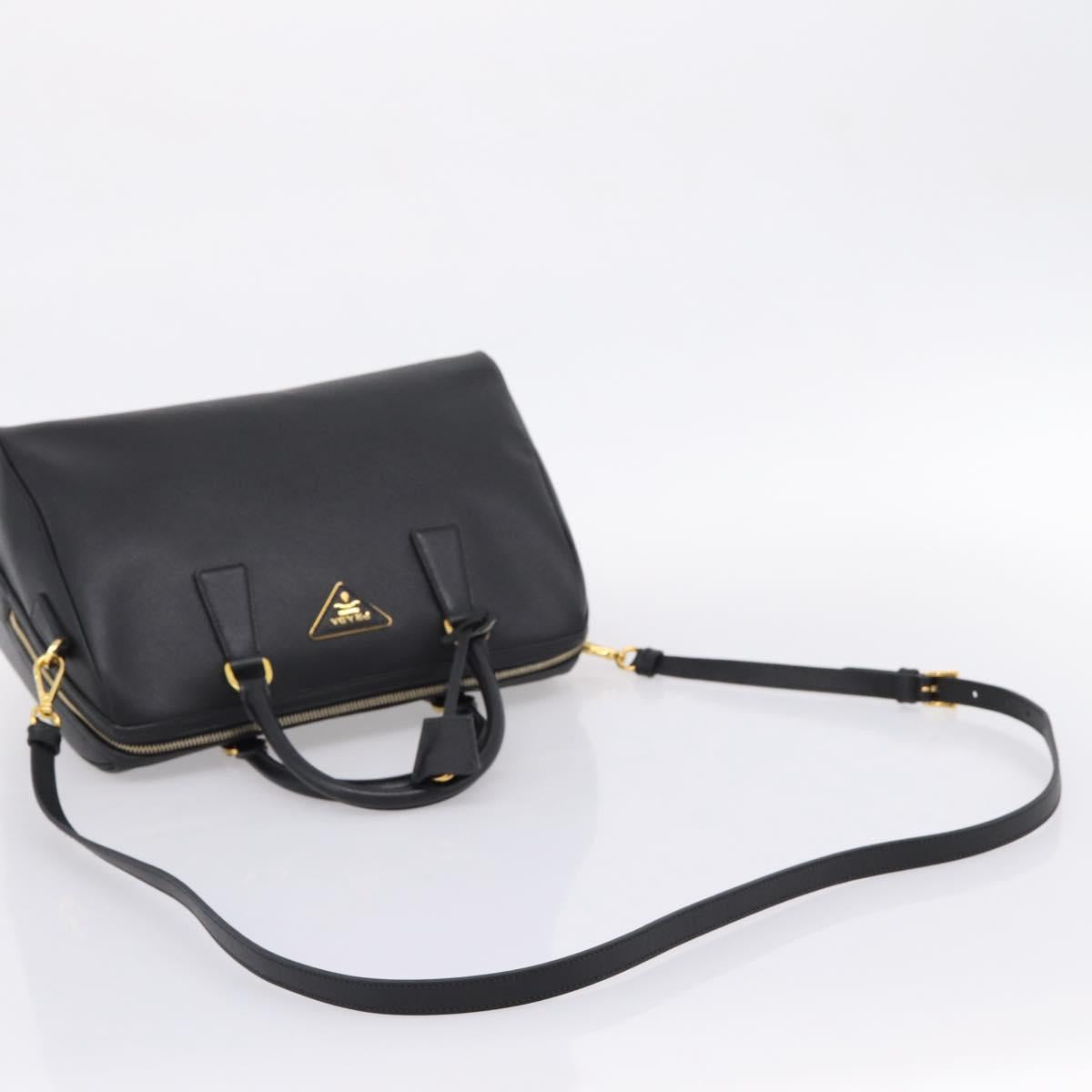 PRADA Mini Boston Bag Saffiano leather 2way Black Gold Auth fm5456V