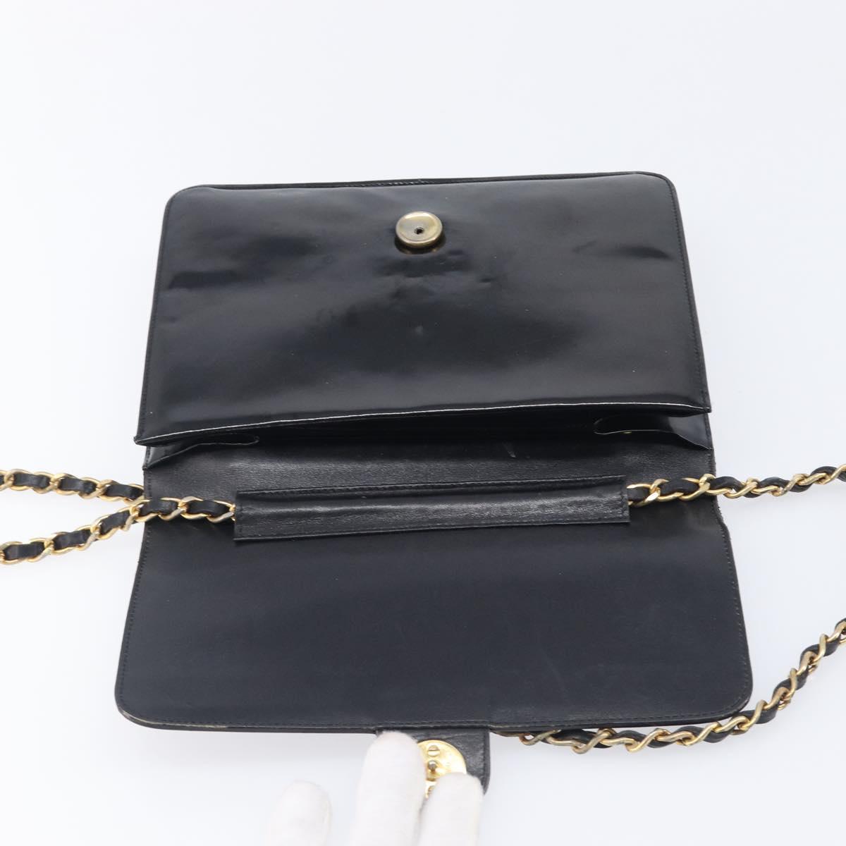 CHANEL Chain Shoulder Bag Patent leather Black Gold CC Auth fm5458