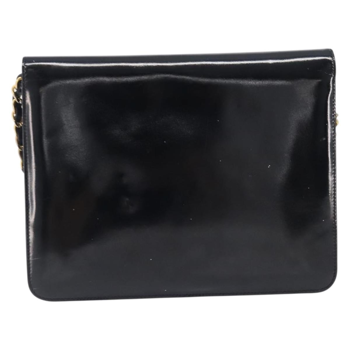 CHANEL Chain Shoulder Bag Patent leather Black Gold CC Auth fm5458