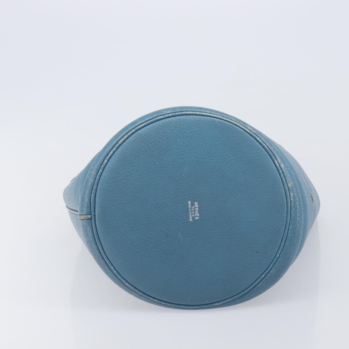 HERMES Manjoire Shoulder Bag Leather Light Blue Silver Auth fm5461A