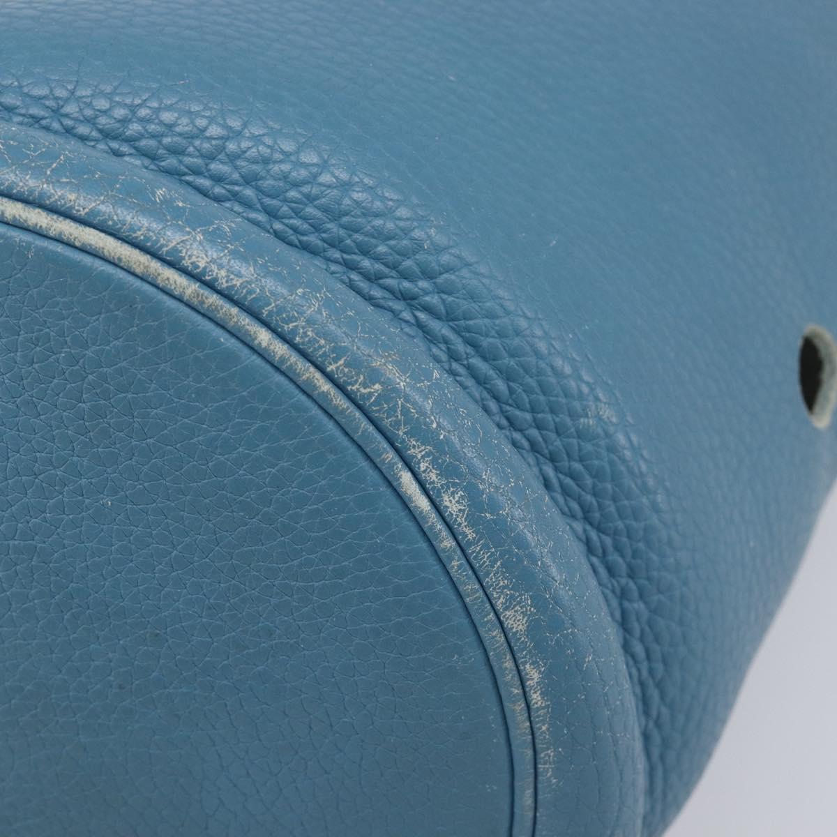 HERMES Manjoire Shoulder Bag Leather Light Blue Silver Auth fm5461A