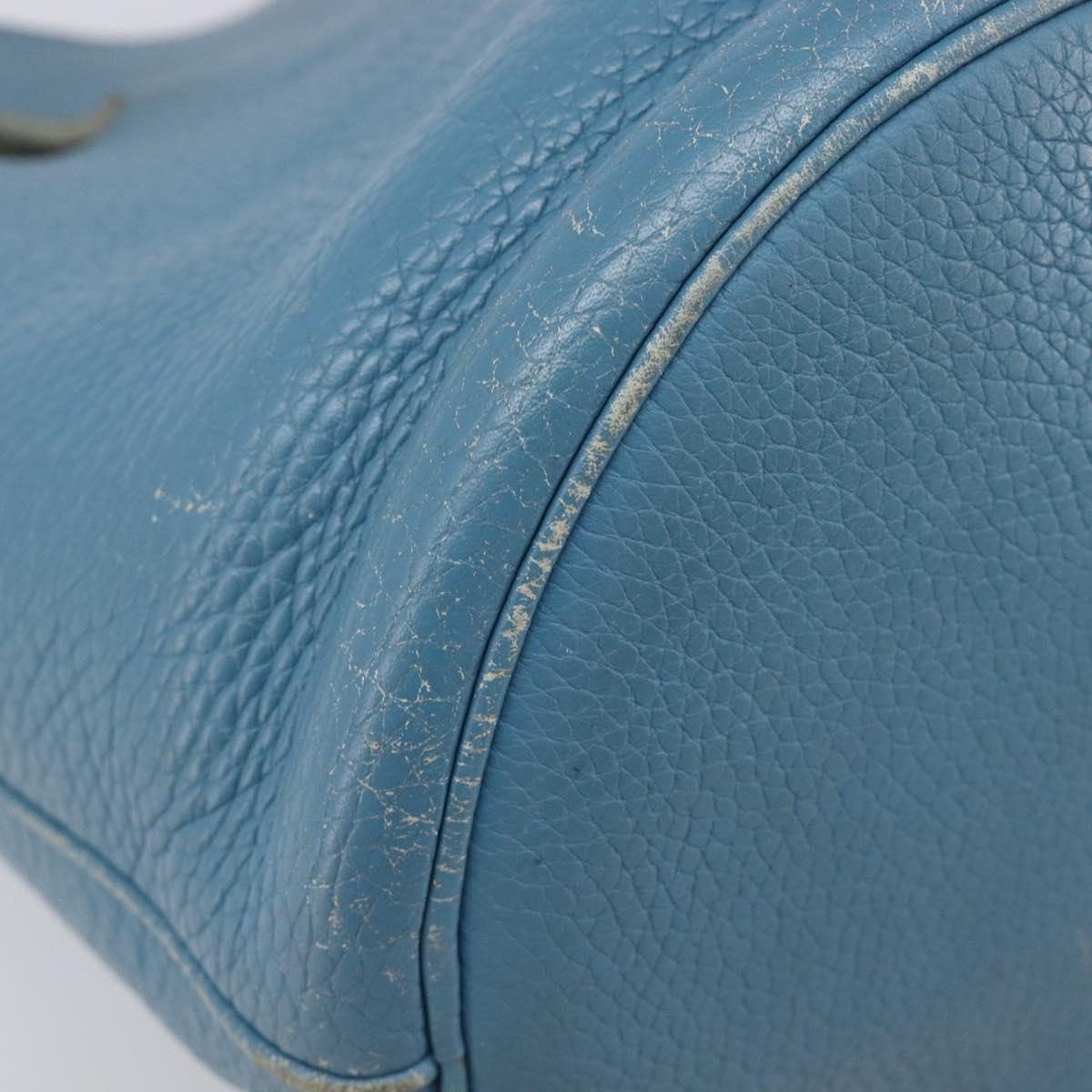 HERMES Manjoire Shoulder Bag Leather Light Blue Silver Auth fm5461A