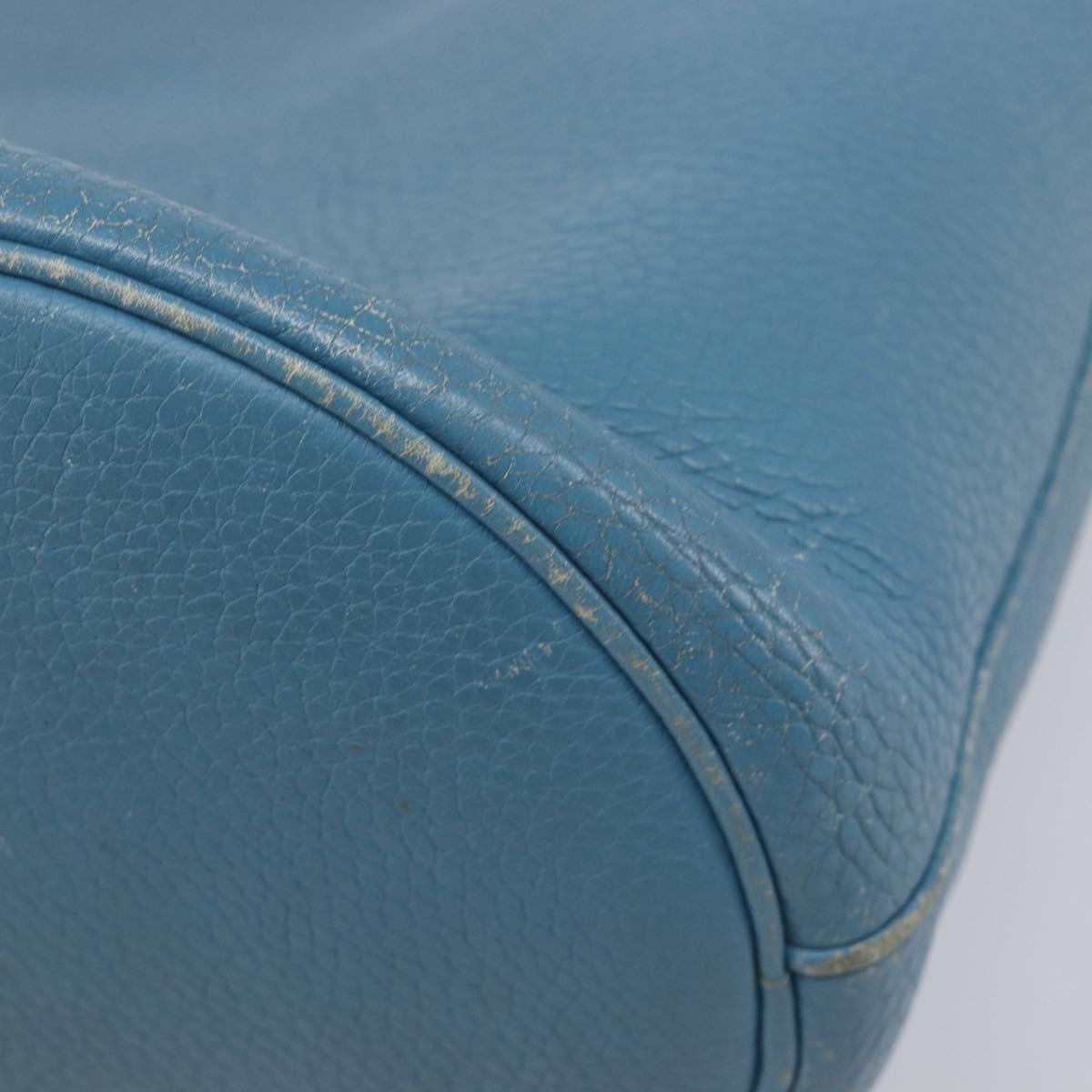 HERMES Manjoire Shoulder Bag Leather Light Blue Silver Auth fm5461A