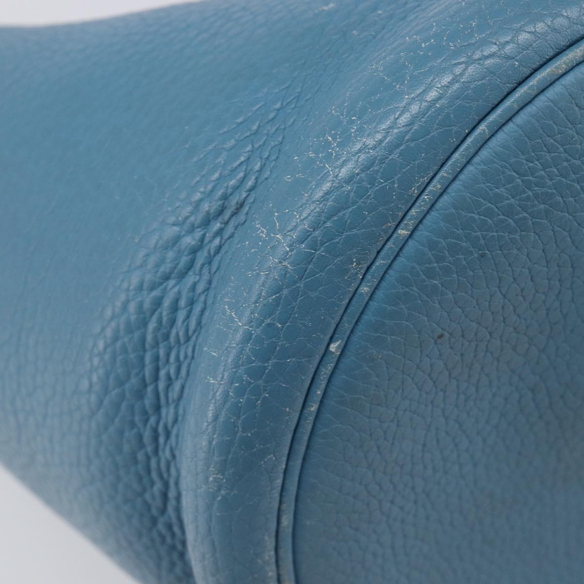 HERMES Manjoire Shoulder Bag Leather Light Blue Silver Auth fm5461A