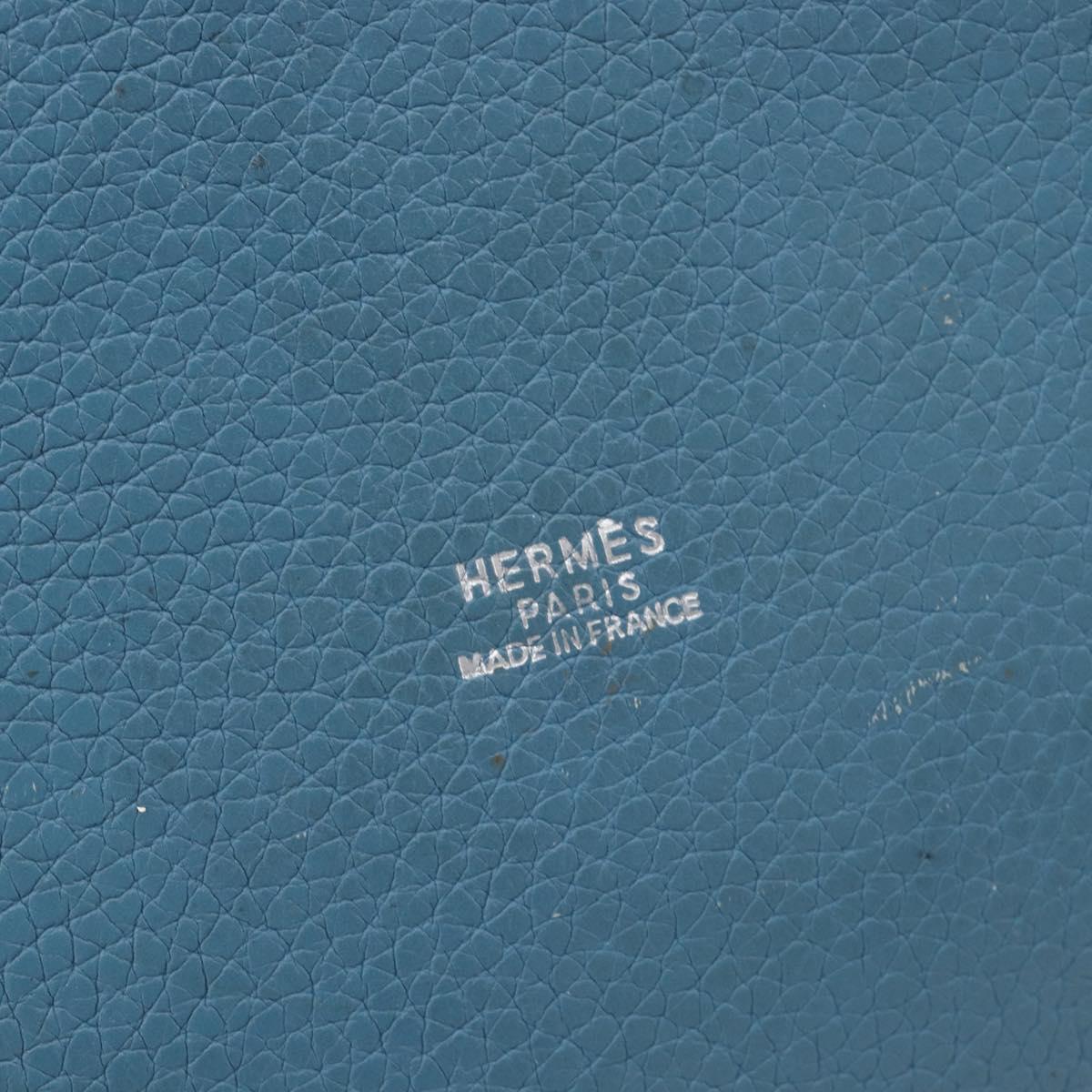 HERMES Manjoire Shoulder Bag Leather Light Blue Silver Auth fm5461A