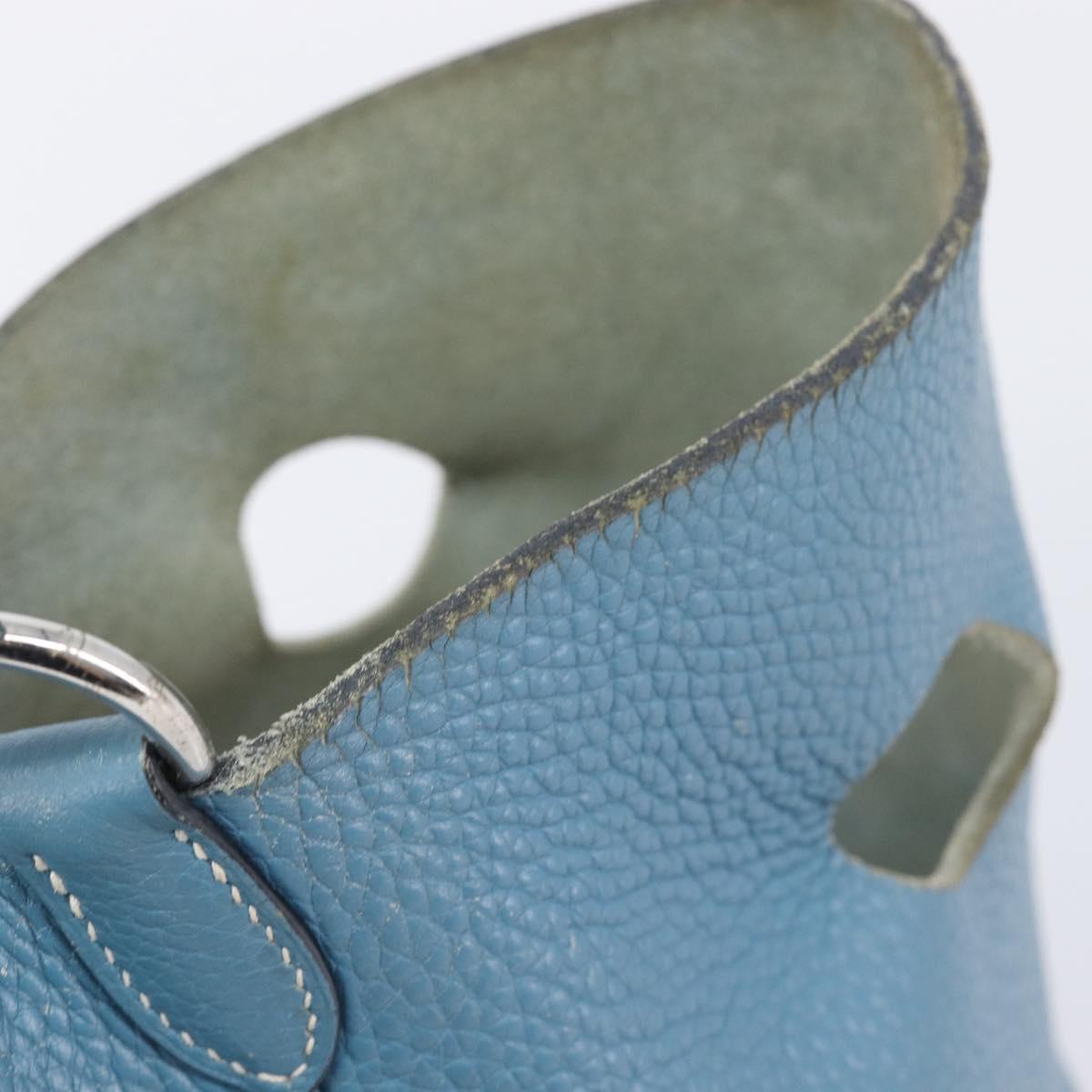 HERMES Manjoire Shoulder Bag Leather Light Blue Silver Auth fm5461A