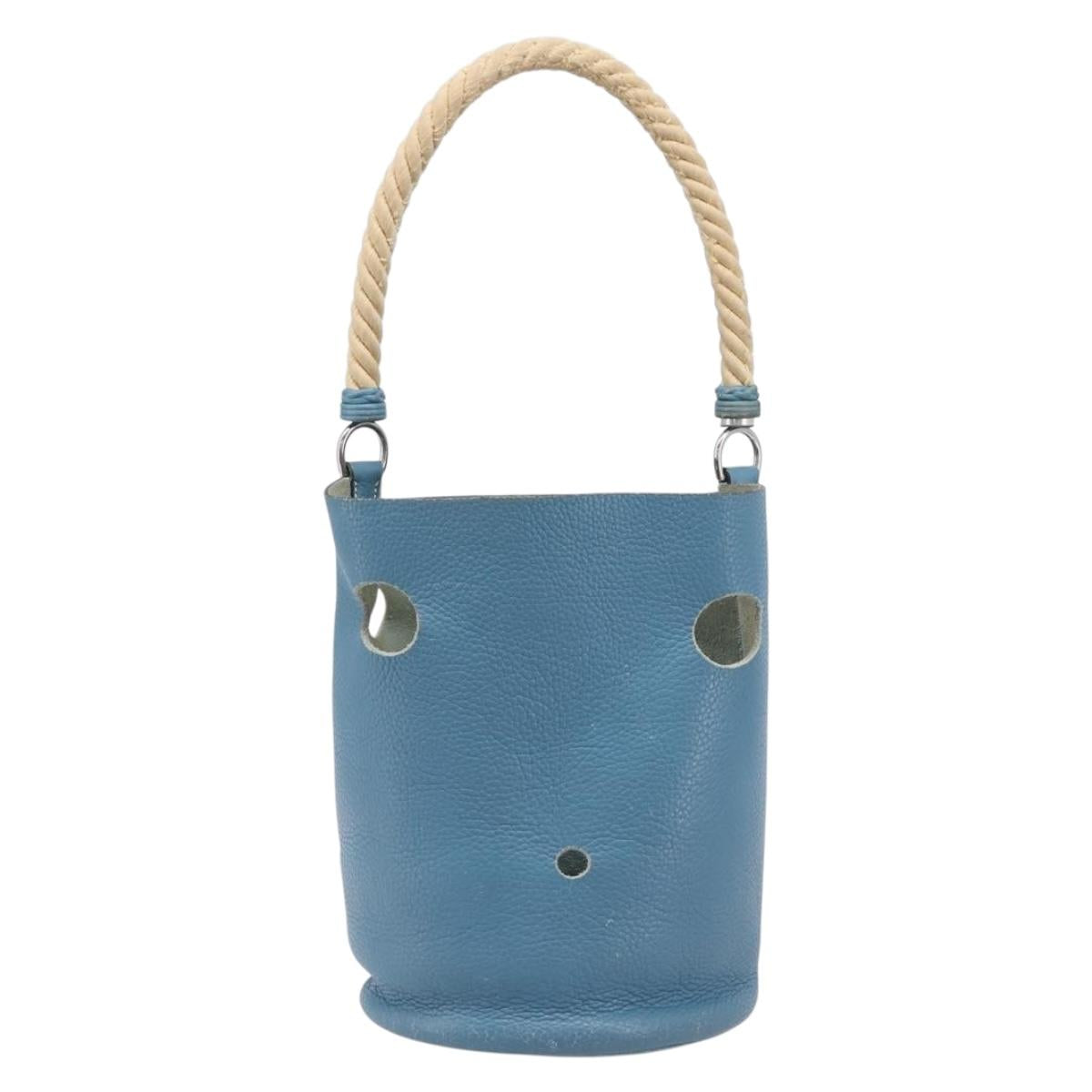 HERMES Manjoire Shoulder Bag Leather Light Blue Silver Auth fm5461A