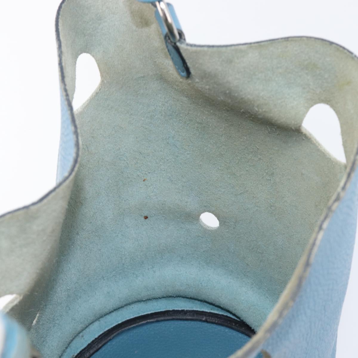 HERMES Manjoire Shoulder Bag Leather Light Blue Silver Auth fm5461A