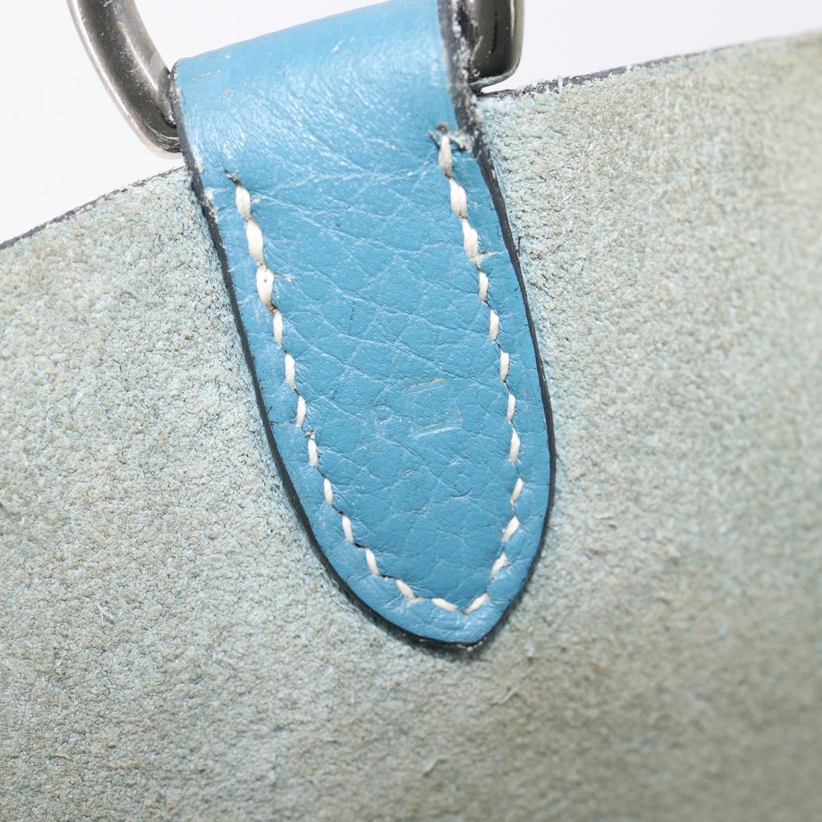 HERMES Manjoire Shoulder Bag Leather Light Blue Silver Auth fm5461A