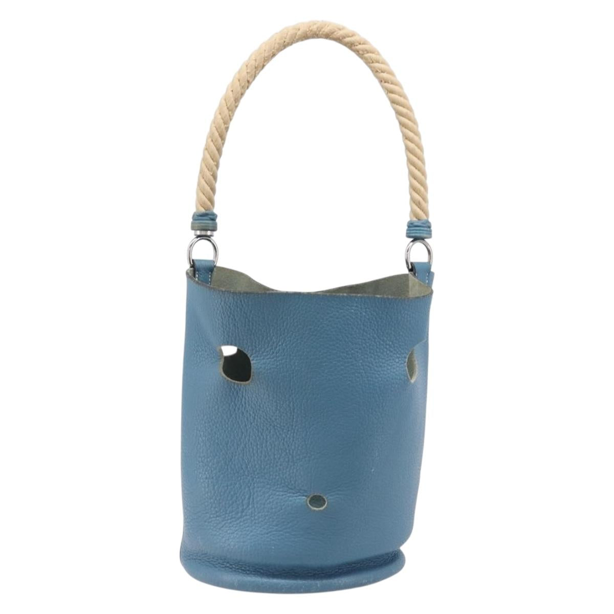 HERMES Manjoire Shoulder Bag Leather Light Blue Silver Auth fm5461A