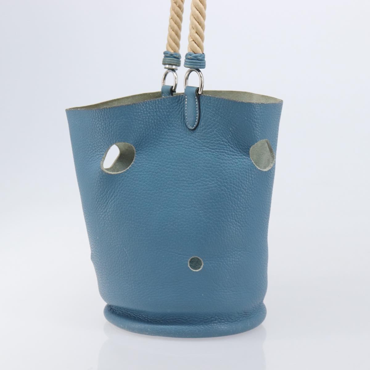 HERMES Manjoire Shoulder Bag Leather Light Blue Silver Auth fm5461A