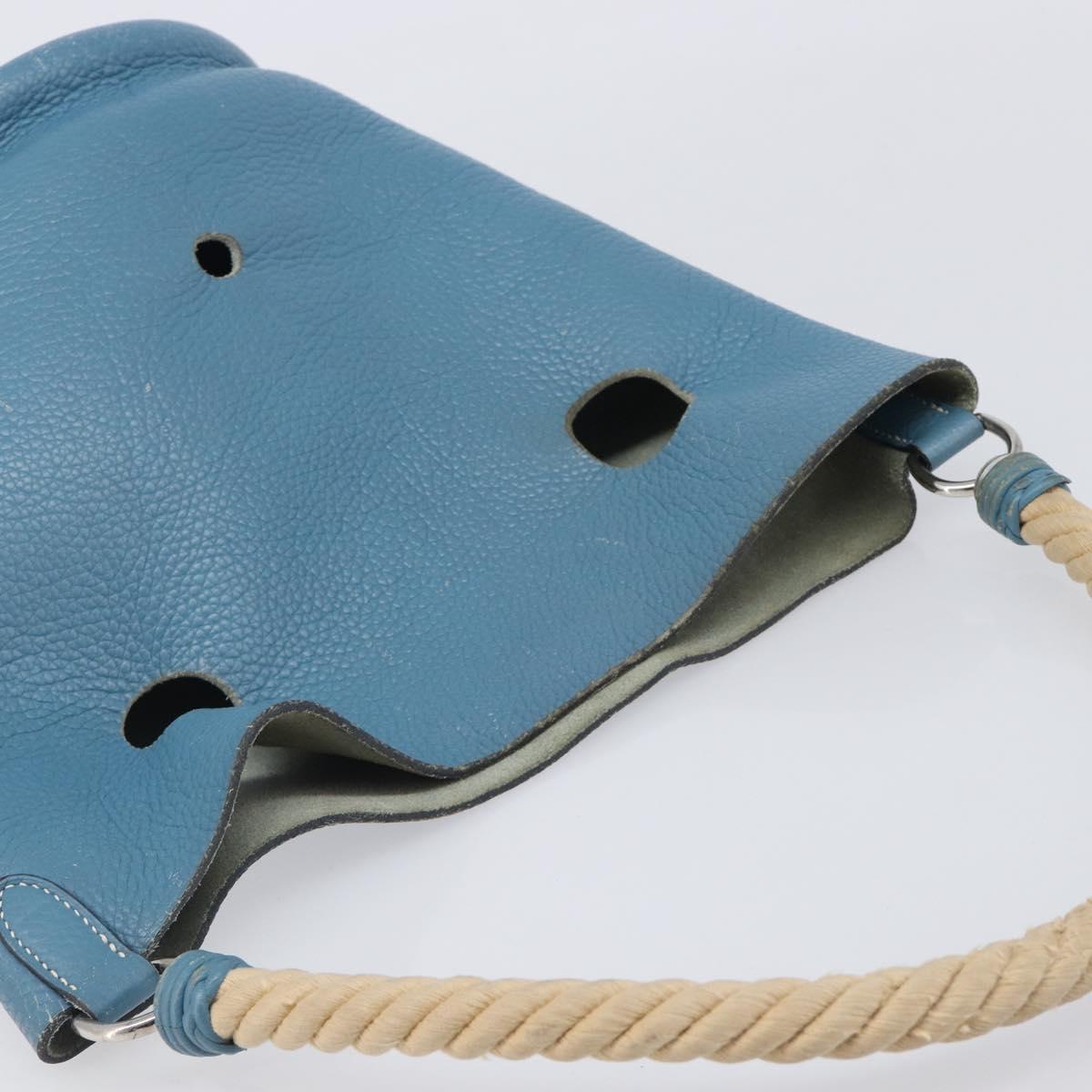 HERMES Manjoire Shoulder Bag Leather Light Blue Silver Auth fm5461A