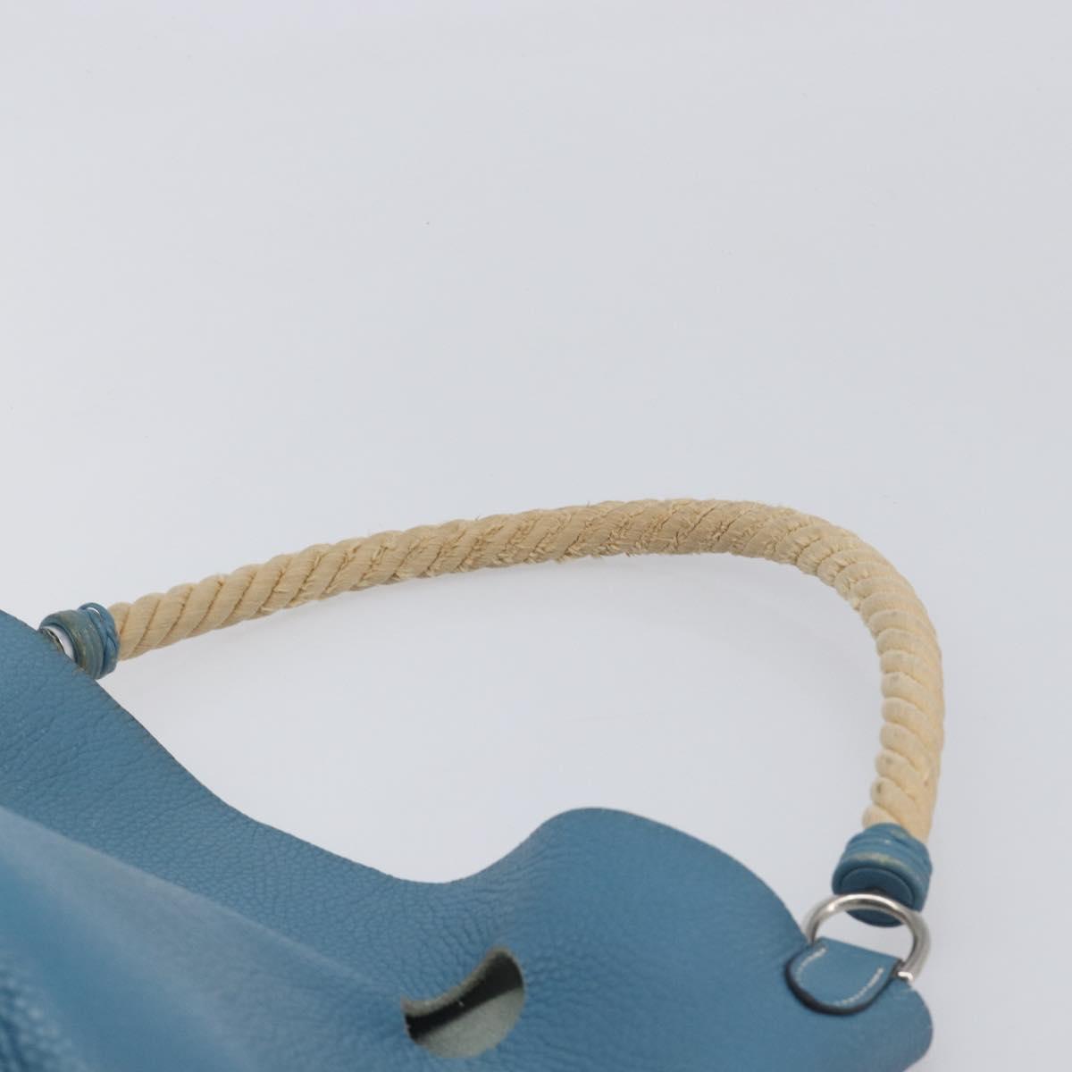 HERMES Manjoire Shoulder Bag Leather Light Blue Silver Auth fm5461A