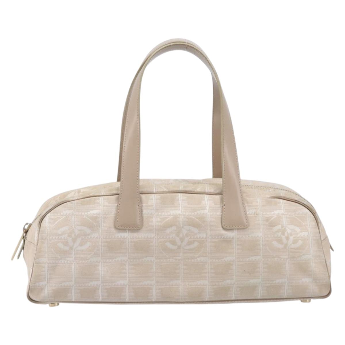 CHANEL New Travel Line Tote Bag Nylon Beige Gold CC Auth fm5462