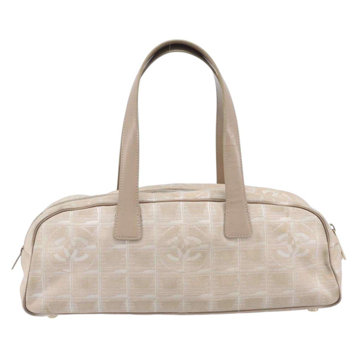 CHANEL New Travel Line Tote Bag Nylon Beige Gold CC Auth fm5462