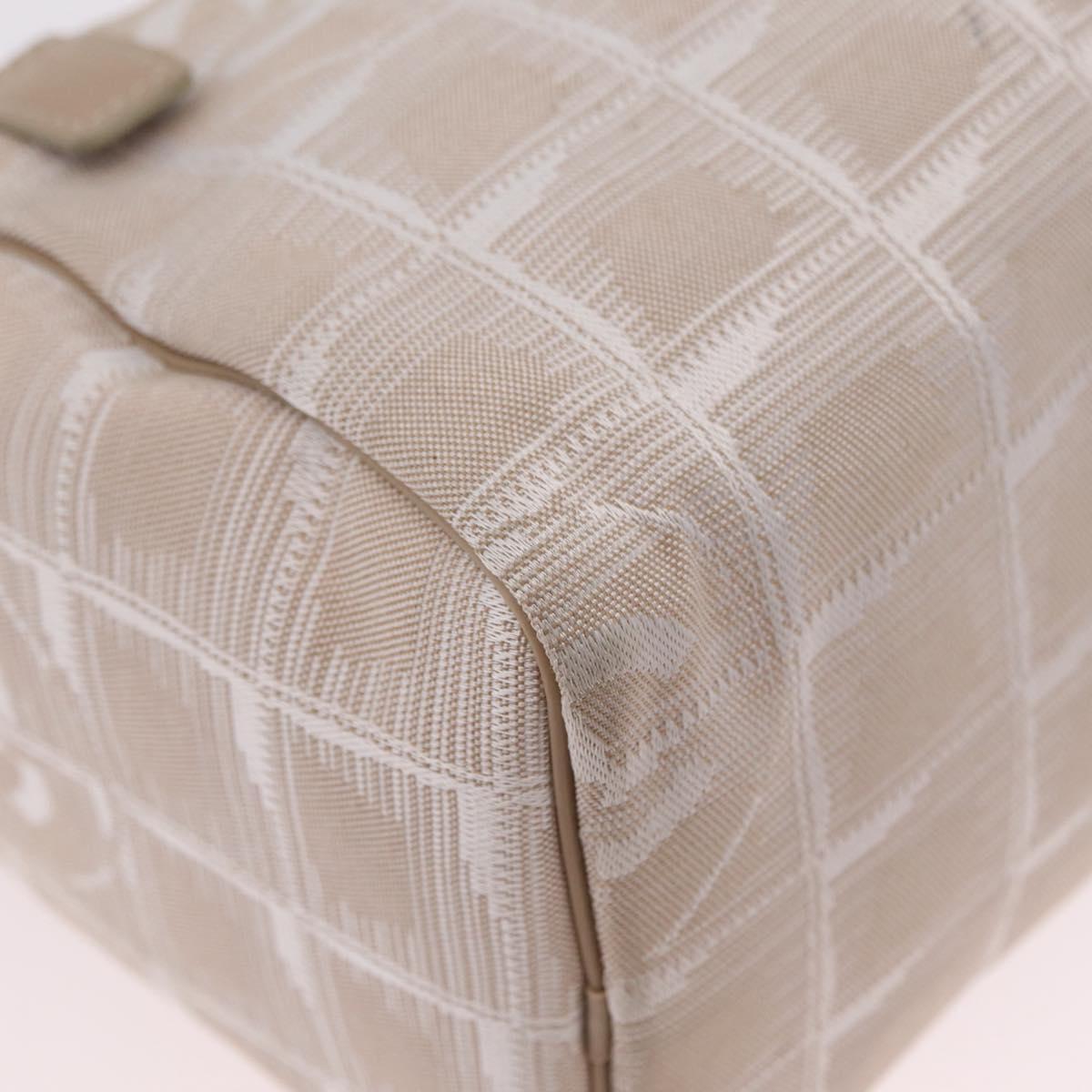 CHANEL New Travel Line Shoulder Bag Canvas Beige Silver CC Auth fm5465A